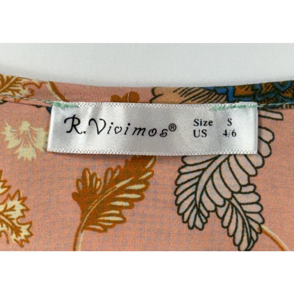 R.Vivimos sage and peach Sz 6 floral boho long-sleeve midi dress - Picture 3 of 13